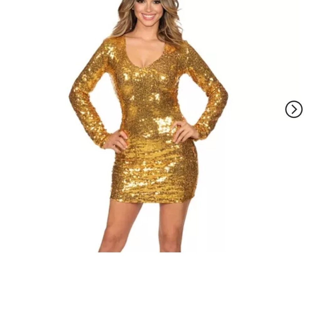 NWT Tipsy Elves Gold Sequin Long Sleeve Dress Sz S